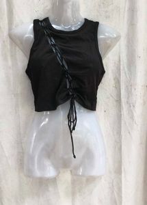 I. Chic Black Lace-Up Crop Top