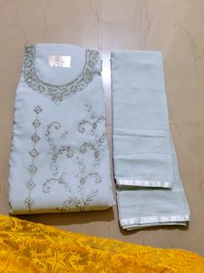 Semi Stitched Embroidery Suit Grey Colour