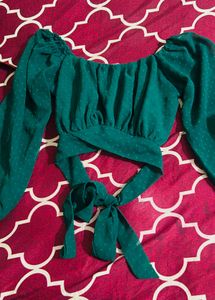 Stylish Green Tie-Up Crop Top
