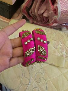 2 Vibrant Pink Silk Thread Bangles