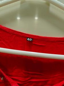 Vibrant Red Embellished Kurta in L