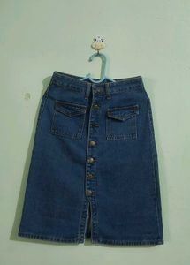 Blue Denim Button-Front Skirt