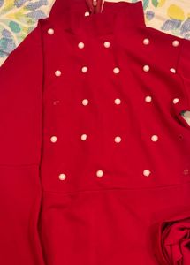 Elegant Red Pearl Embellished top