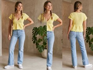 Chic Textured Yellow Peplum Top