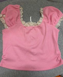Cute Pink Lace Trimmed Top