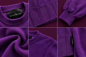 PURPLE RIBBED BALLOON-SLEEVE CROPPED SWEATER.