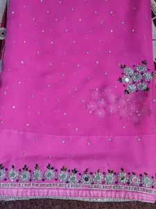 Baby Pink Heavy Embroidered Saree
