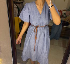 Light Blue Wrap Midi Dress