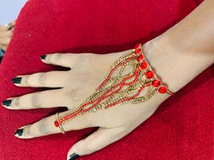 Red &amp; Gold Rhinestone Hand Bracelet new wdt tag