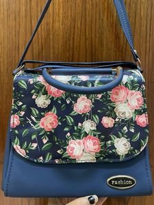 Floral Print Blue Handbag