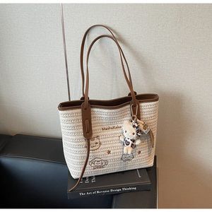 Cute Straw Tote Bag with Charm