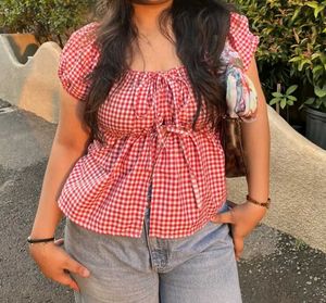 H&M red checked top never worn