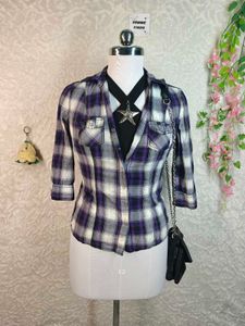 Purple Plaid Button-Up Shirt