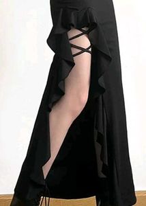 Edgy Asymmetrical Black Ruffle Skirt with a Slit