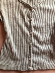 ZUDIO Ribbed Button-Up Long Sleeve Top
