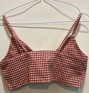 Red Gingham Knot Front Crop Top adjustable