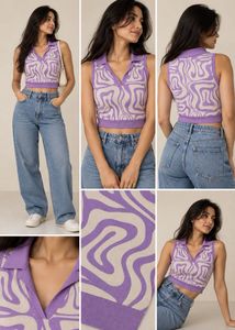 ZARA Purple & Cream Abstract Print Sleeveless Top