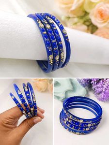 Elegant Blue Bangles Set with Rhinestones