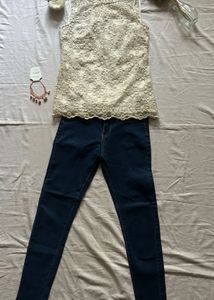 Chic Lace Top with Dark Wash Jeans