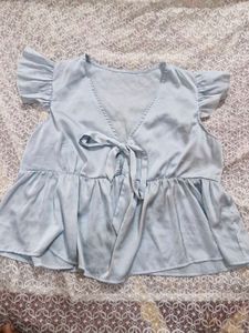 Light Blue Peplum Top with Tie