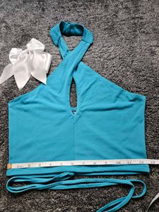 Blue Halter Neck Top