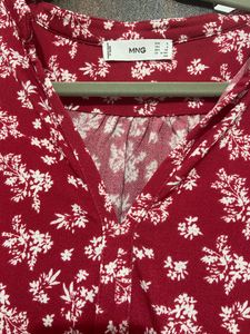 Red &amp; White Floral A-line Dress