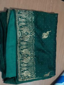 Elegant Emerald Green Embroidered Saree