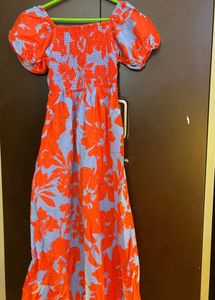Vibrant Floral Puff Sleeve Midi Dress