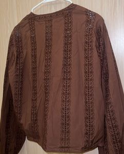 Elegant Brown Top with Intricate Embroidery