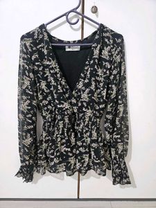 Floral Print Wrap Blouse