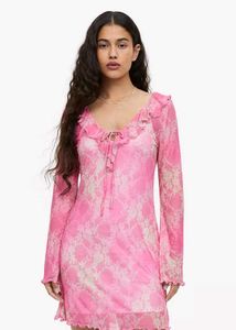 Pink Floral Mesh Mini Dress