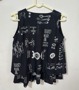 Y2K Graphic Zip-Front Sleeveless Top