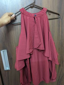 Maroon Cut Shoulder Top