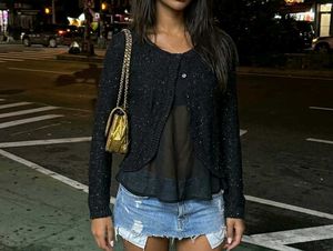 Sparkly Black Cardigan with Sheer Overlay