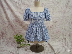 Blue &amp; White Floral Smocked Top | Cute Summer Wear