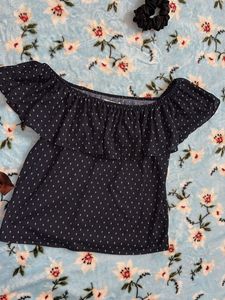 H&amp;M - New Off Shoulder Navy Top with White Prints