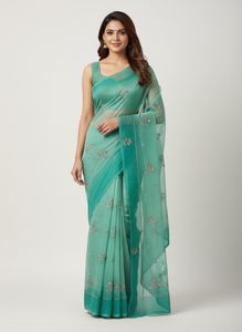 Elegant Sea Green Embroidered Saree