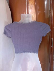 Retro Button-Up Lettuce Hem Crop Top