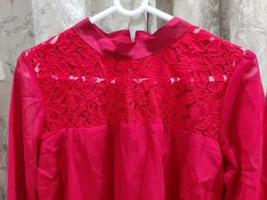 Chic Red Lace Yoke Top