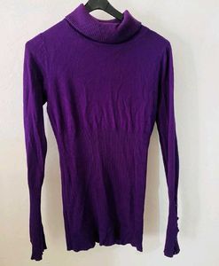 Purple Ribbed Turtleneck Sweater
