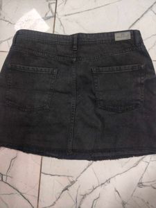 Black Denim Ripped Mini Skirt