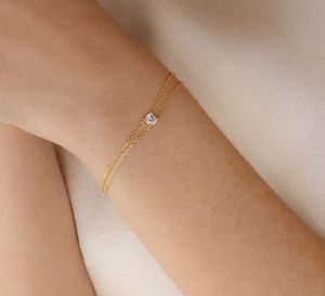 Delicate Gold Chain Bracelet with Crystal set of 3