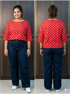 Chic Red Polka Dot 3/4 Sleeve Top