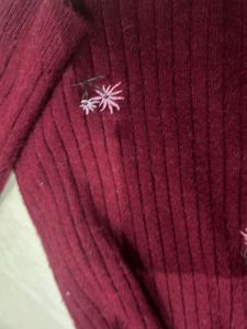 Burgundy Embroidered Knit Top