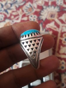 Natural irani Feroza(turquoise)pure Silver Ring .