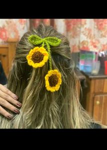 Crocheted Sunflower Hair Clip