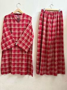 Red Plaid Kurta and Palazzo Set