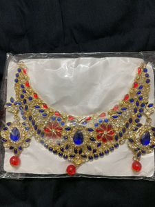 Stunning Red &amp; Blue Gemstone Choker Necklace Set