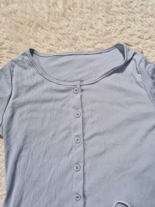 Ribbed Button-Up Long Sleeve Top