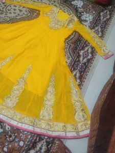 New Yellow Embroidered anarkali long suit set
